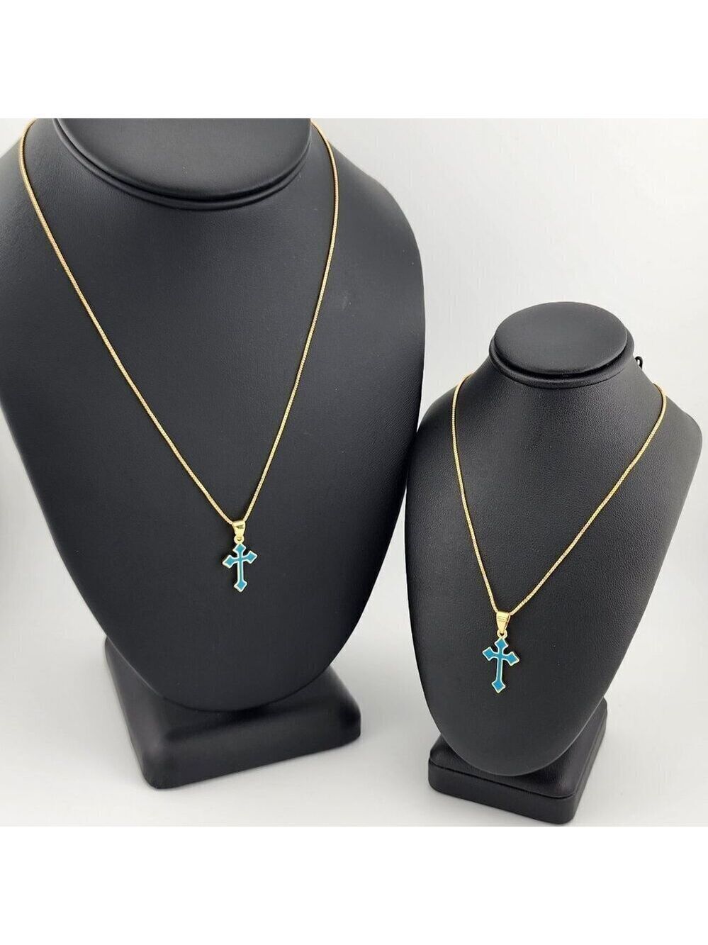 Brand New Aqua Blue Enamel Cross Necklace